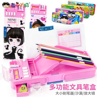 xiguataro schoolboy stationery box male multifunctional pencil case female children automatic cartoon plastic creative double sided pencil box cute and simple korean kindergarten boy's first grade xueba wanghong