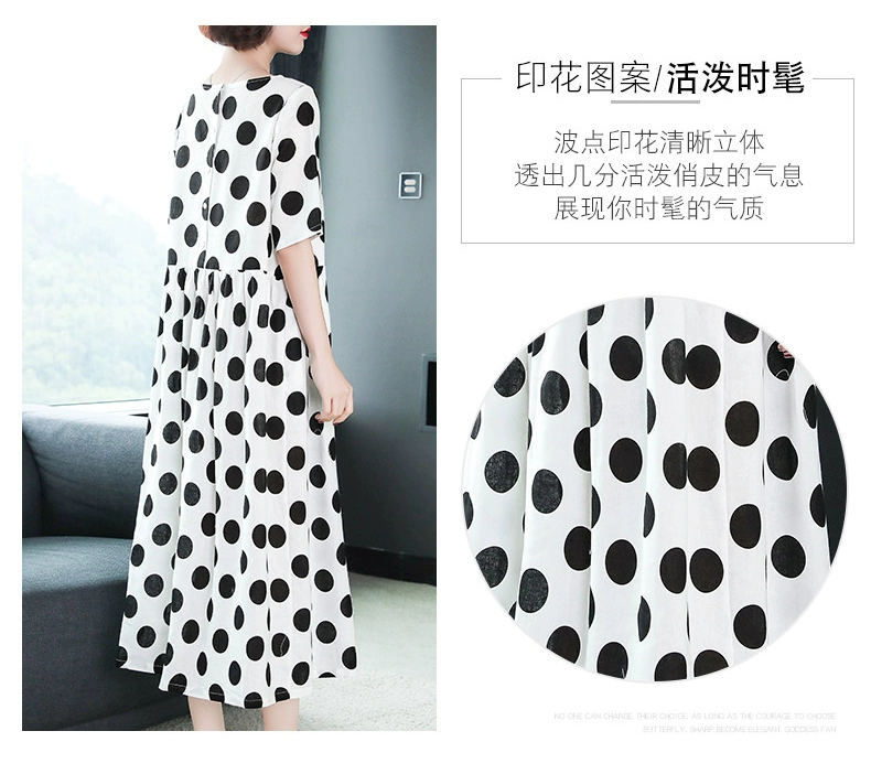 Váy chấm bi đen có gai tinh khiết 2021 của phụ nữ mới mùa xuân và mùa hè cao cấp váy cotton và vải lanh dài và mỏng dài - váy đầm