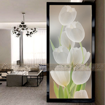 Modern art glass living room screen partition simple entrance background wall carving frosted light transparent Turmeric love