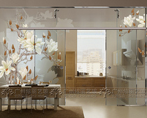 Art glass screen partition porch living room entrance background wall shoe cabinet carving frosted transparent-Magnolia screen