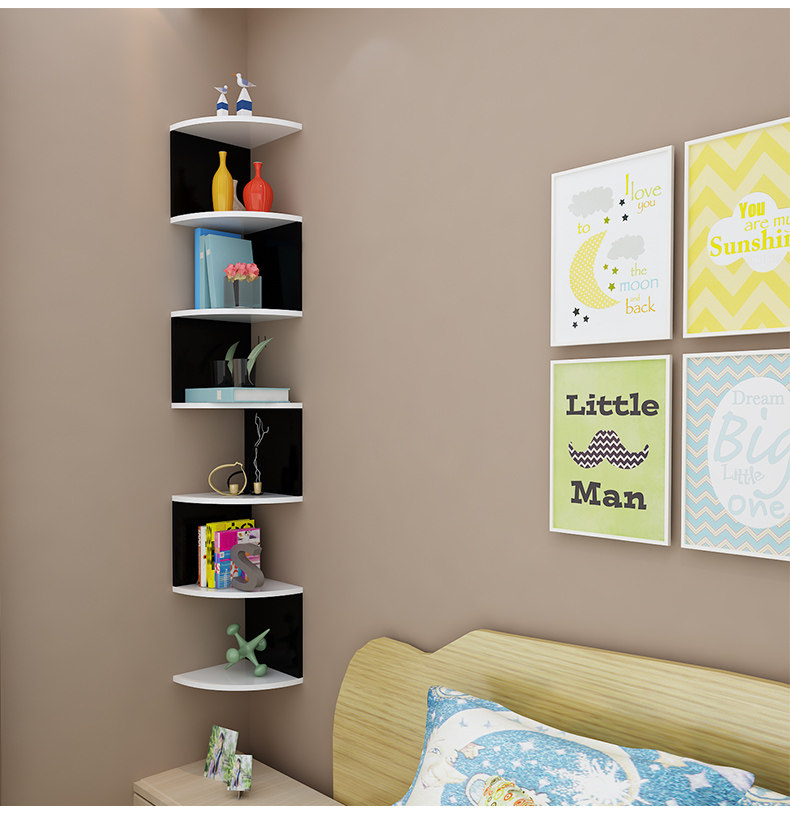 转角书架墙角置物架壁挂墙面隔板卧室客厅拐角三角扇形装饰收纳架