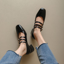 ins blogger super love the new genuine leather retro Hepburn shoes square head coarse heel single shoe woman shallow mouth 100 lap heels