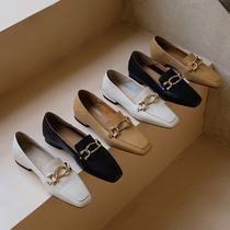 ins store owner strong push fa style retro genuine leather square head lefu shoes women sloth shoes can step on heel flat heel shoes