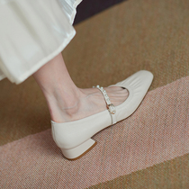 chic giant good wearing ~ genuine leather square head soft bottom grandma shoes with string beads Mary precious shoes girl flat heel single shoes