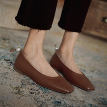 S Giant Good to wear ~ Shop owner Strong Pushy Genuine Leather Lefu Shoes Art Square Head Flat Heel Single Shoes Female Soft Bottom Grandma Shoes