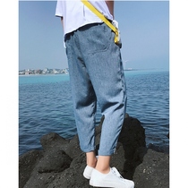 Summer Chinese style casual Capri pants mens loose linen pants Harlem pants ice silk cotton linen ankle-length pants straight mens pants