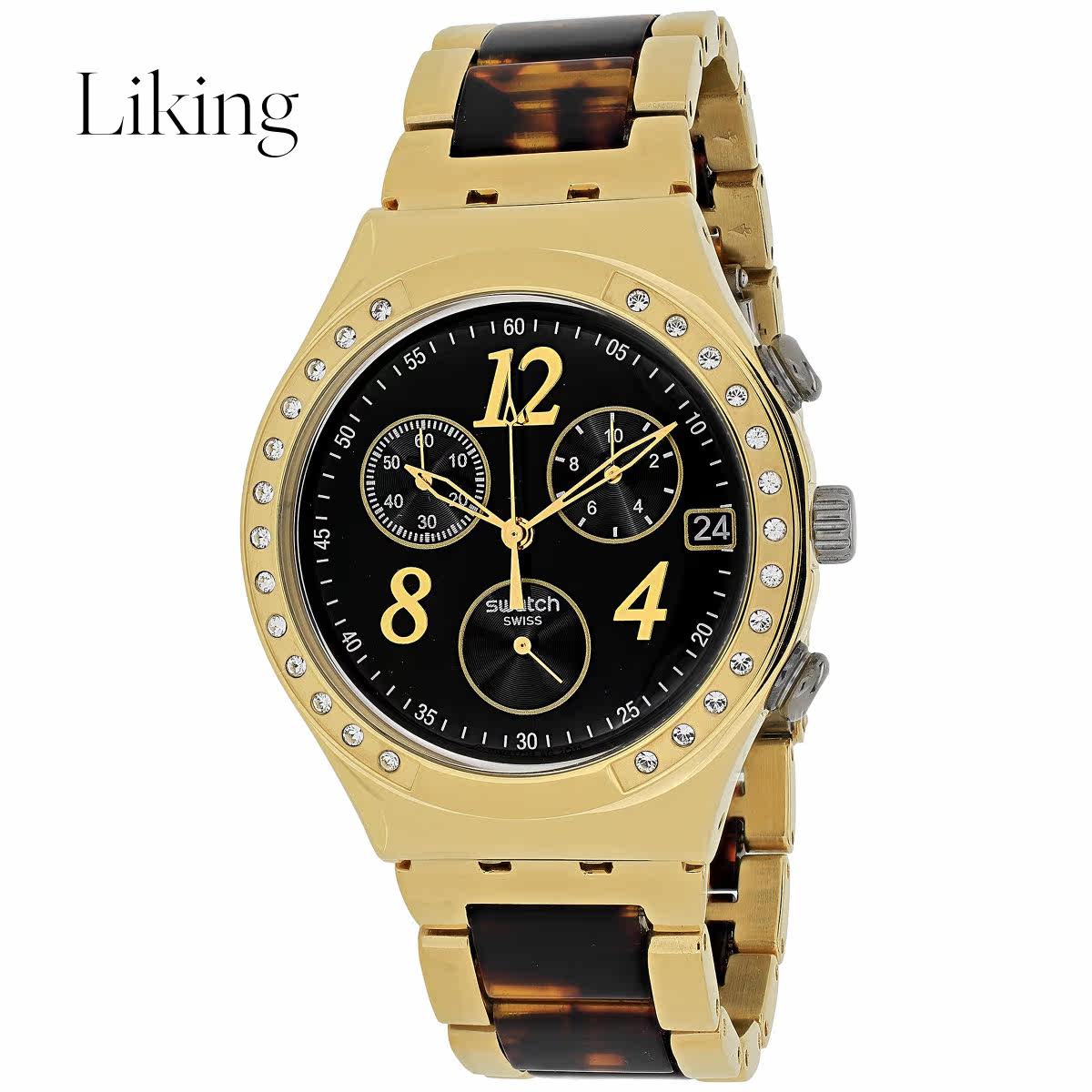 swatch 斯沃琪 女士时尚手表 黑色表盘 双色不锈钢表带_7折现价1855元