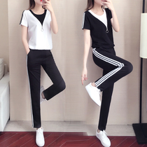 Women's Casual Sports Suit Summer 2022 New Fashion Korean Style Loose Look Tall Short Sleeve Running Clothing Two-piece Set