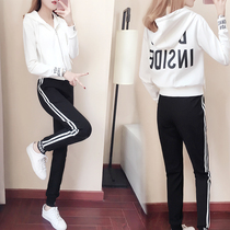 Women's Casual Sports Suit Autumn 2022 New Fashionable Slim Hooded Running Clothing Student Zip Hoodie Two-piece Set