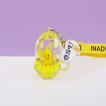 Creative cute cartoon tremor Net red rafting little yellow duck crystal liquid oil leak car keychain pendant