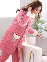 Lady Pajamas Three-layer thickened and warmed warmth clamped flannel cute winter home clothes