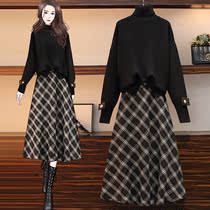 Middle-aged womens clothing fat moms autumn and winter new suit slim and high collar sweater? two sets of women in a dress