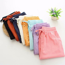 Big Code Womens Clothing Mom Pants Spring Autumn Style Summer Clothing Middle Aged Casual Pants Women Elastic Candy Color Cotton Linen 90% Pants