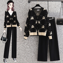 Autumn Winter New Middle Age Big Code Women Dress Fat Moms Suit Knit Sweatshirt Broadlegged Pants Small Scent Wind And Two Sets