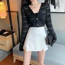 Hong Kong flavor chic summer 2020 new empty lace top T-shirt women irregular high waist slim suit shorts