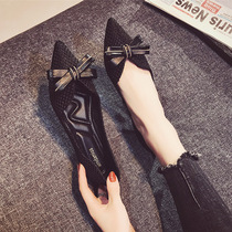 Pointed single shoes womens spring and autumn shallow mouth 2021 new autumn shoes black flat shoes evening breeze gentle laddy shoes