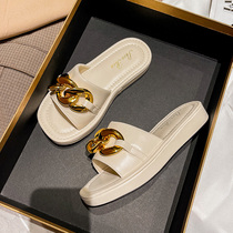 Net red flat slippers womens summer wear fashion 2021 new summer chain thick bottom out soft bottom slippers