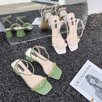 Summer open-toed thick-heeled sandals womens summer 2021 new summer with fashion student lady mid-heel shoes