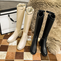 White Long Boots Woman 2021 New Winter Long Drum Rider Boots Autumn Winter Plus Suede But Knee High Drum High Heel Boots