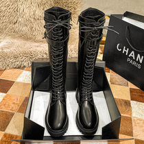 ann rider boots female long cylinder boots 2020 new winter gush though knee-length boots high cylinder small subboot