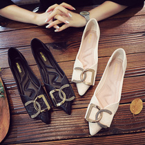 Single shoes womens flat bottom shallow mouth 2021 new spring and autumn shoes black soft sole four season shoes autumn pointed laddy shoes tide