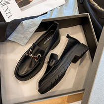 Leather small leather shoes women retro English style 2021 new spring wild soft leather shoes black thick soles shoes