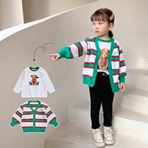 Balabah girls suit 2022 new autumn clothes Korean version of the net red childrens bottoming shirt female baby knitted cardigan