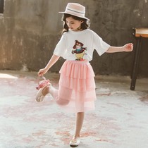 Balabala girls summer skirt set two pieces of running summer children new fashion Primary School students cool