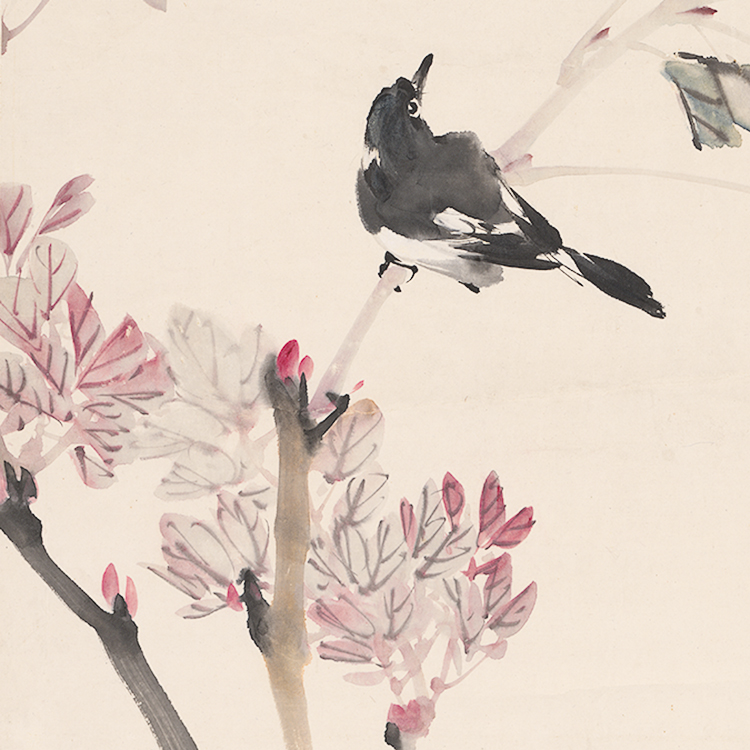 张书旗牡丹双鸟图挂轴卷轴花鸟画名画复制品字画中式书房玄关挂画