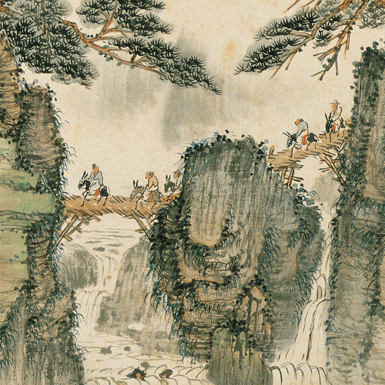 钱松岩蜀道行旅图挂轴条幅卷轴国画山水画名画真迹复制品玄关挂画