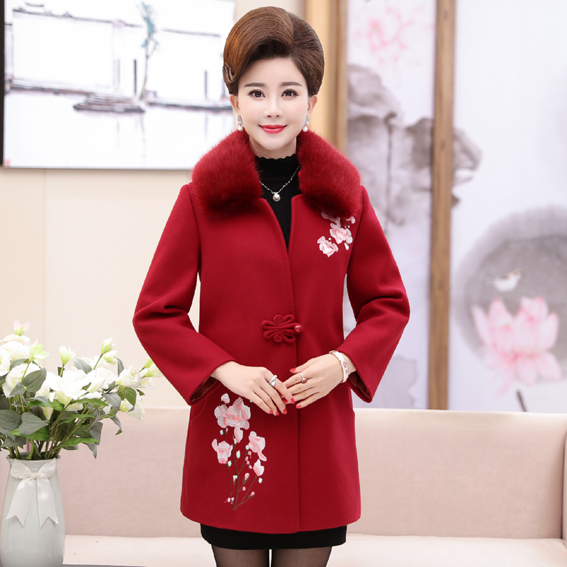 中老年女装秋装新款大衣40-50岁中年妈妈装冬装中长款毛呢外套