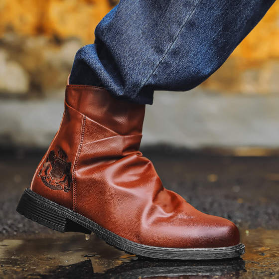 New - Pleated embroidered side zipper large size knight boots men's leather boots batch fashion boots round toe warm totem
New - Pleated embroidered side zipper large size knight boots men's leather boots batch fashion boots round toe warm totem
