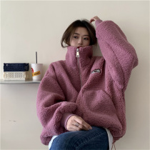 2021 Autumn winter new Korean version Fashion relaxation Lazy Wind collar blouses Retro port Taste Lamb Fur Coats Women