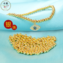 Card Jane 925 silver beads loose beads round beads hand-made diy bracelet silver accessories partition beads positioning beads foot chain beads