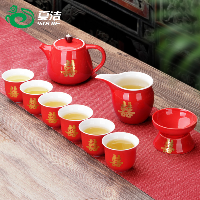 Four - walled yard I glass ceramic worship tureen red double happiness three cups to corwin tureen tea tea set custom