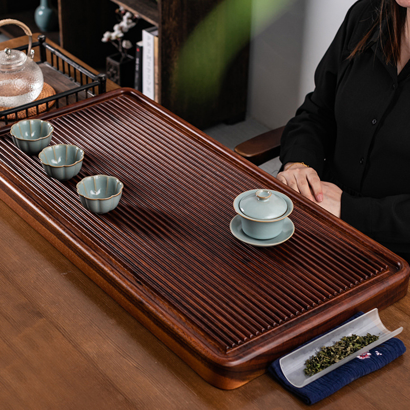 Four - walled yard blocks ebony wood tea table ground rectangle drainage kung fu tea tea, head of logs