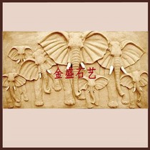 Sandstone relief group of elephants FRP sculpture hotel villa indoor and outdoor decoration materials