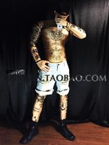 Party nightclub male singer DJ DS GOGO drunk 3D fake muscle fake abdominal muscle tattoo costume