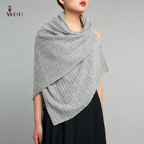 woo wu new small cable shawl winter scarf womens all-match cashmere solid color long scarf simple