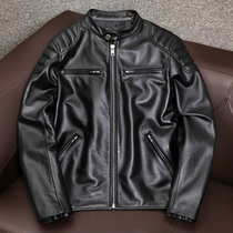 Harley heavy head layer pure cowhide leather leather leather mens locomotive stand collar slim short leather jacket spring and autumn coat