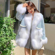 2021 New autumn and winter young ladies small fragrant wind wool woolen tweed White Fox fox fur coat women