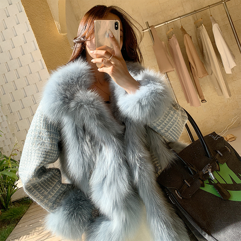 2022 autumn and winter new fox fur coat women's small fragrance style wool wool slub tweed coat parka coat - Taobao