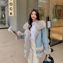 2021 Winter new fox fur young long Rex rabbit liner fur coat female locomotive parka coat