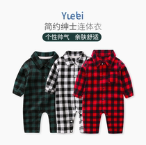 Simple gentleman baby one-piece spring and summer plaid gentleman baby out climbing clothes 1818 666