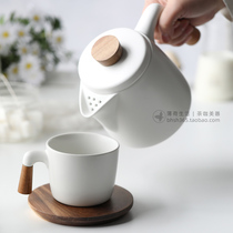 Mint life Nordic style matte black and white ceramic teapot Anti-hot handle Teapot Household tea set Teacup set