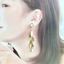 SHUNA Kanazawa Japanese-style metal matte leaf three-dimensional earrings multi-color crystal earhook adjustable ear clip