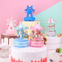 Merry-go-round Birthday cake decoration Ferris Wheel Music box Net Red baking childrens ornaments Girls party accessories
