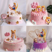 Cake decoration Sailor Moon cute moon Beautiful girl birthday cake decoration Water ice moon decoration ornaments