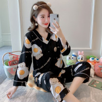 Pyjamas female spring and autumn ice filament sexy long sleeve suit Han Edition cute student real silk winter home clothing