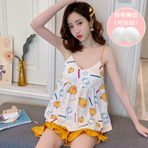 Pajamas Summer Short Sleeve Cotton Hanging Two Pieces Summer Han Sweet Student Cutty Cartoon Home Clothes